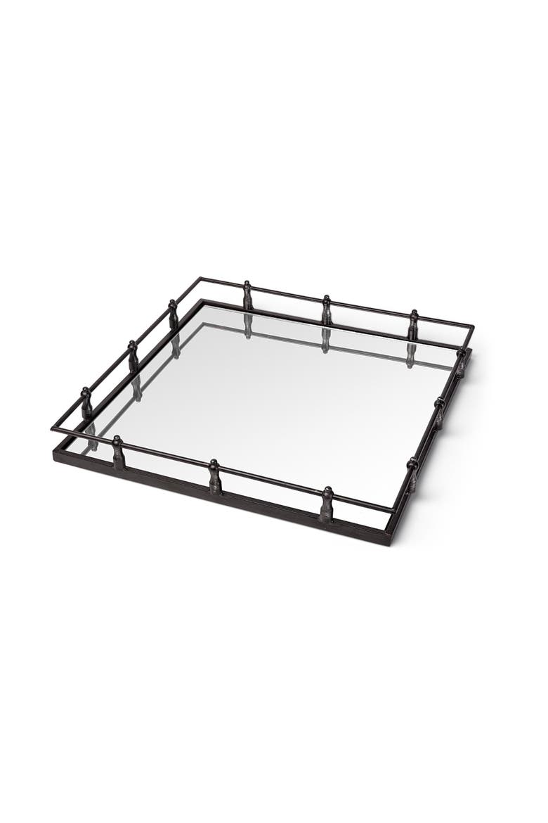 Christa Metal Mirrored Base Square Tray, Main, color, Black