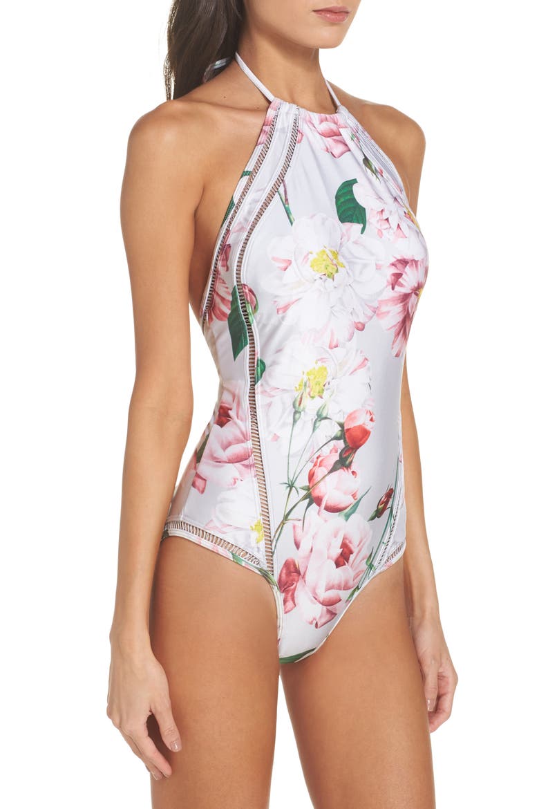Iguana Pointelle One-Piece Swimsuit, Alternate, color, GREY
