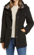Gallery Cinched Waist Hooded Water Resistant Raincoat