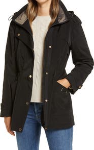 Gallery Cinched Waist Hooded Water Resistant Raincoat