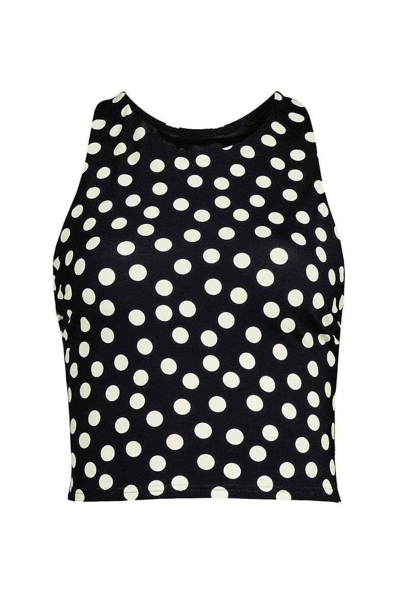 Plus Size High Neck Racerback Midkini Top, Alternate, color, Black/Egret White Tossed Dots