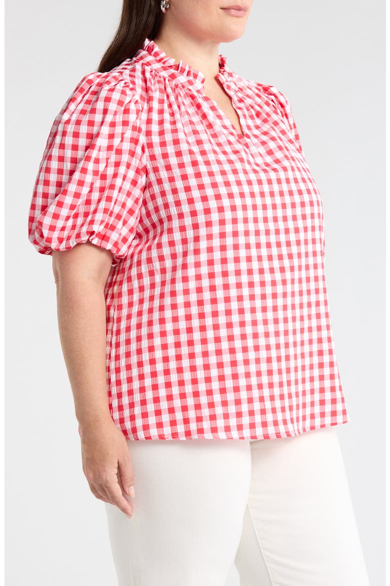 Ginham Ruffle Neck Top, Alternate, color, RED-WHITE