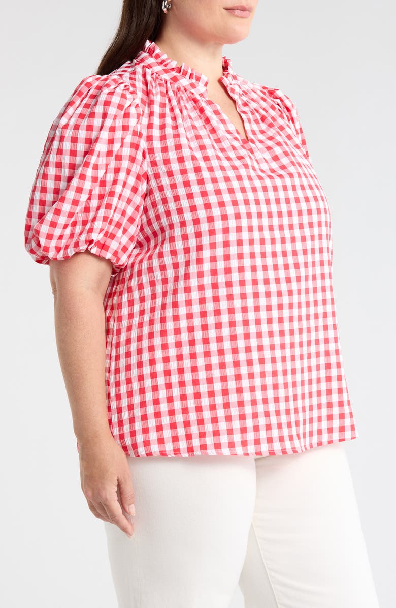 SUGARLIPS Ginham Ruffle Neck Top, Alternate, color, Red-White