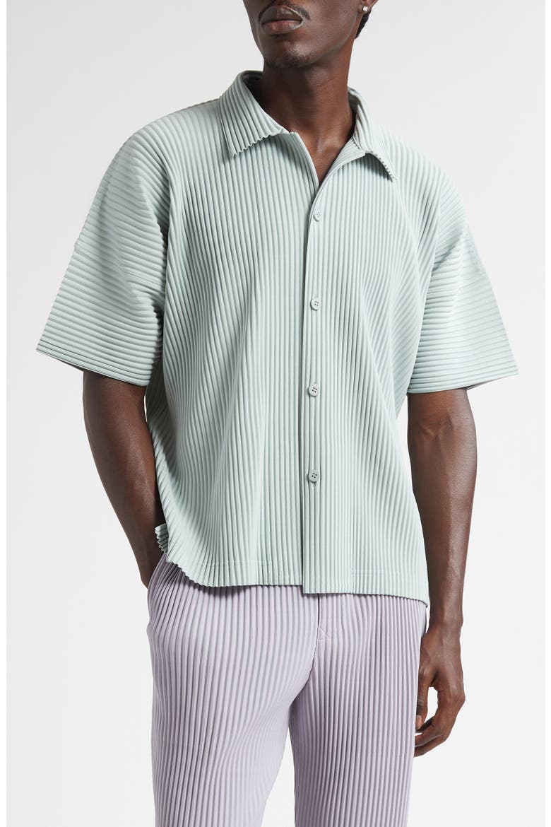 Monthly Colors July Pleated Short Sleeve Button-Up Shirt (Men