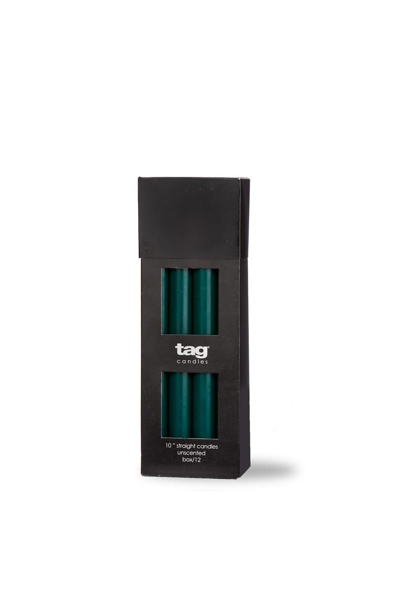 Color Studio 10" Dark Green Straight Candles - Set of 12, Main, color, Green