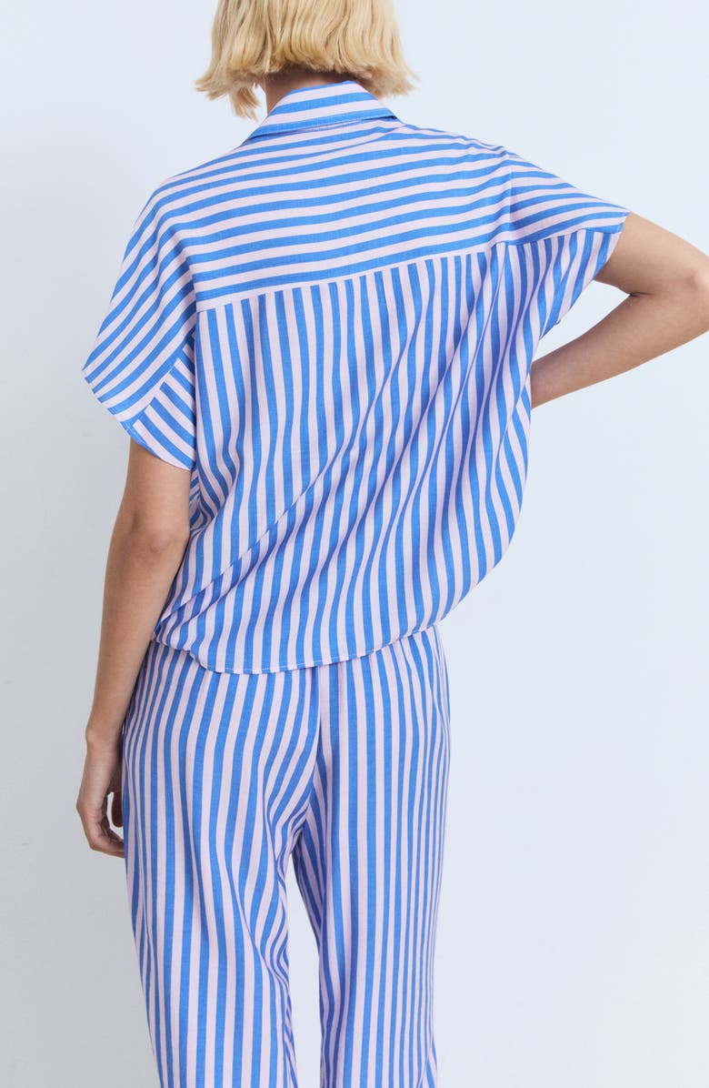 MANGO Stripe Short Sleeve Button-Up Shirt, Alternate, color, Blue