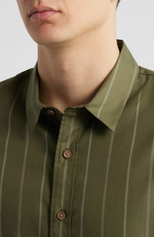 Vince Soft Stripe Short Sleeve Button-up Shirt In Green