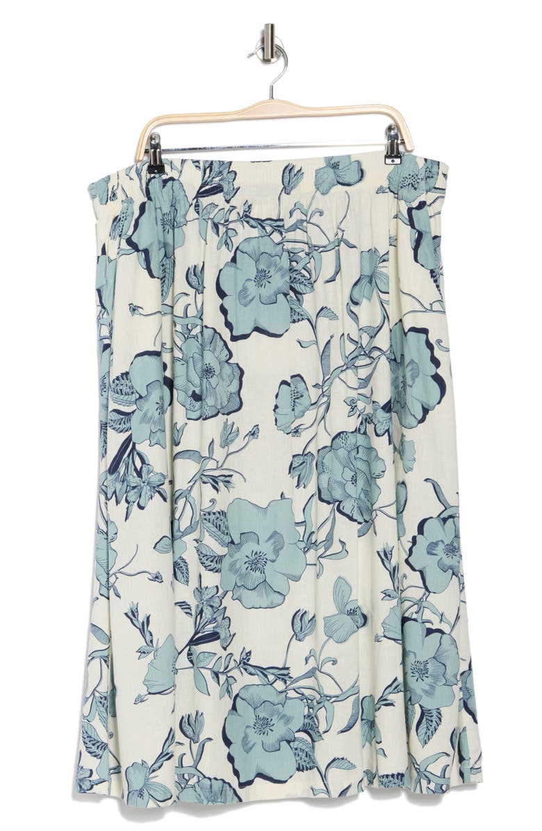 Caslon<sup>®</sup> Floral Linen Blend Pull-On Skirt, Alternate, color, Ivory-Blue Navy Sketch Floral