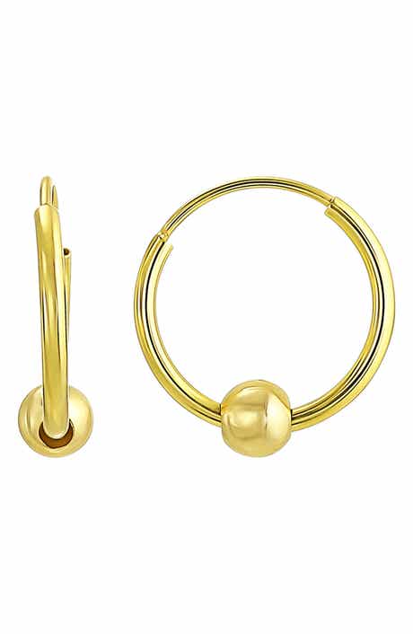 CANDELA JEWELRY 14K Yellow Gold Beaded Endless Hoop Earrings