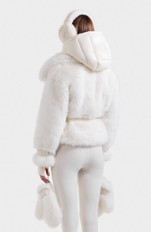 Rudsak Chloe Faux Fur Jacket With Puffer Hood In White