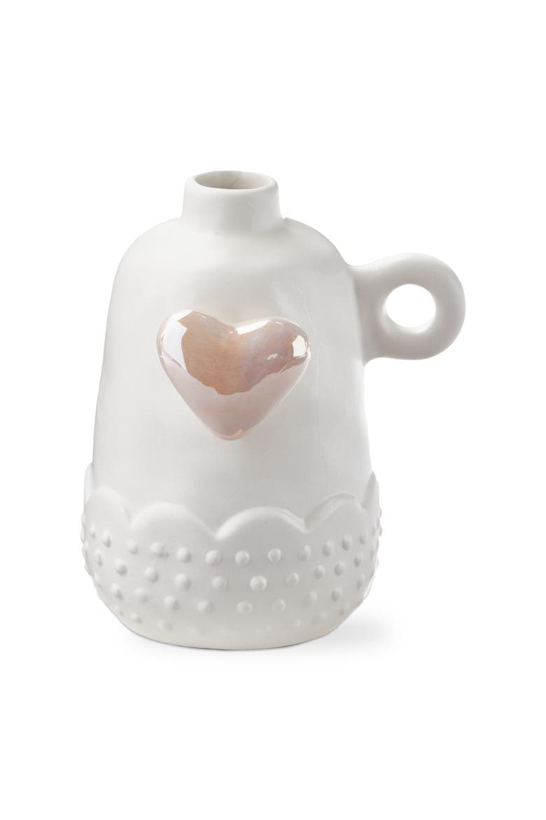 Pink Earthenware Heart Mini Bud Vase 3 x 3.75 x 4.75 in, Main, color, White