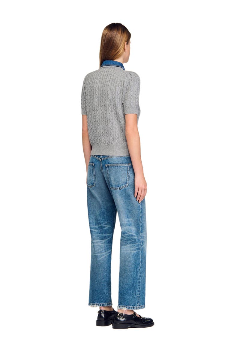 Cardigan with detachable denim collar, Alternate, color, Grey