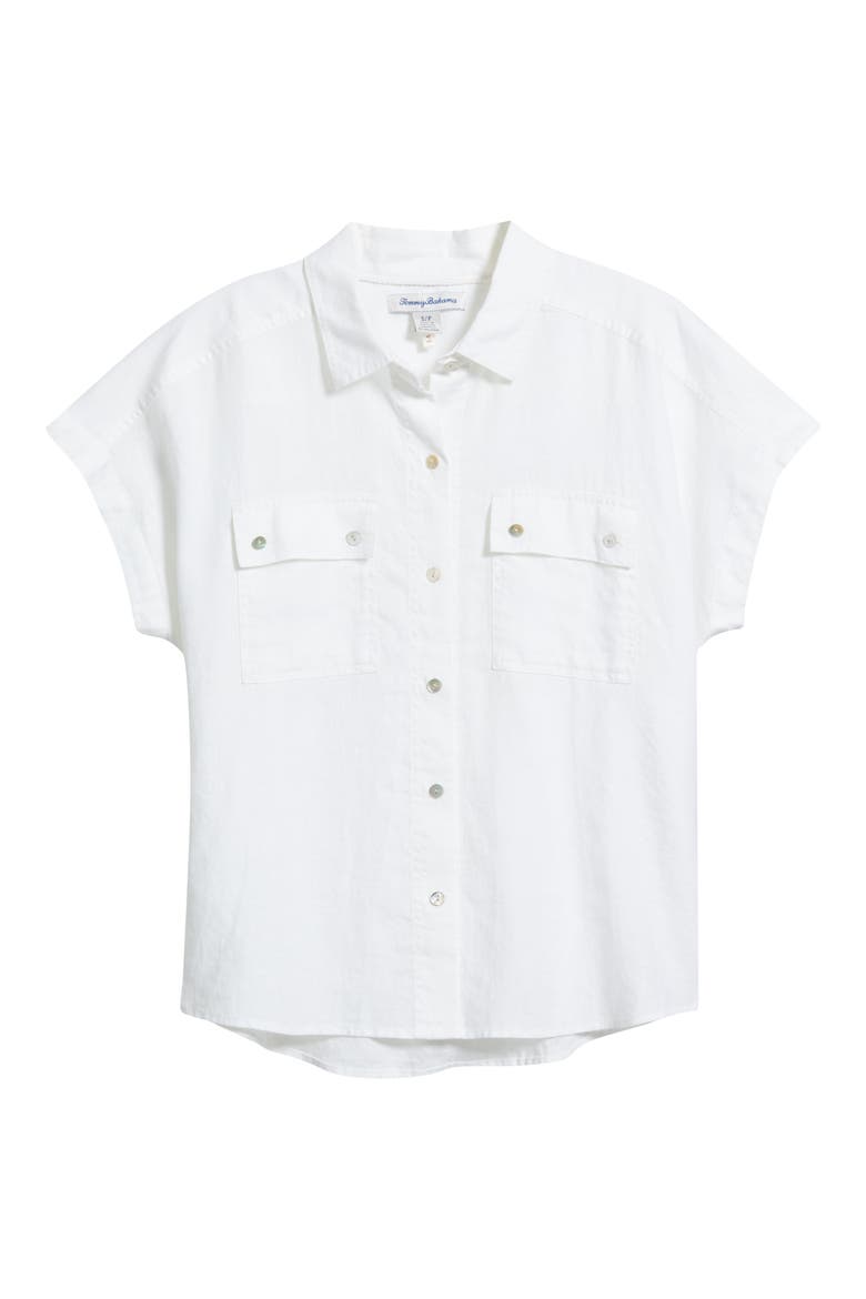 Castialina Utility Linen Button-Up Shirt, Alternate, color, WHITE