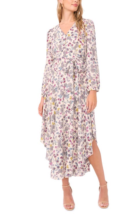 Floral Long Sleeve Asymmetric Hem Dress