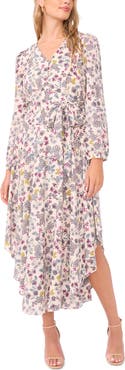 Vince Camuto Floral Long Sleeve Asymmetric Hem Dress
