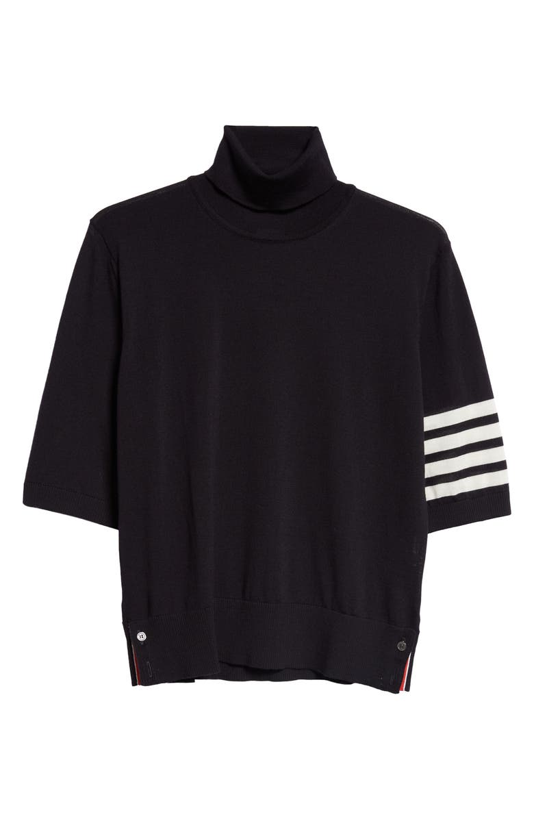 Thom Browne 4-Bar Short Sleeve Stretch Merino Wool Turtleneck Sweater, Alternate, color, Navy