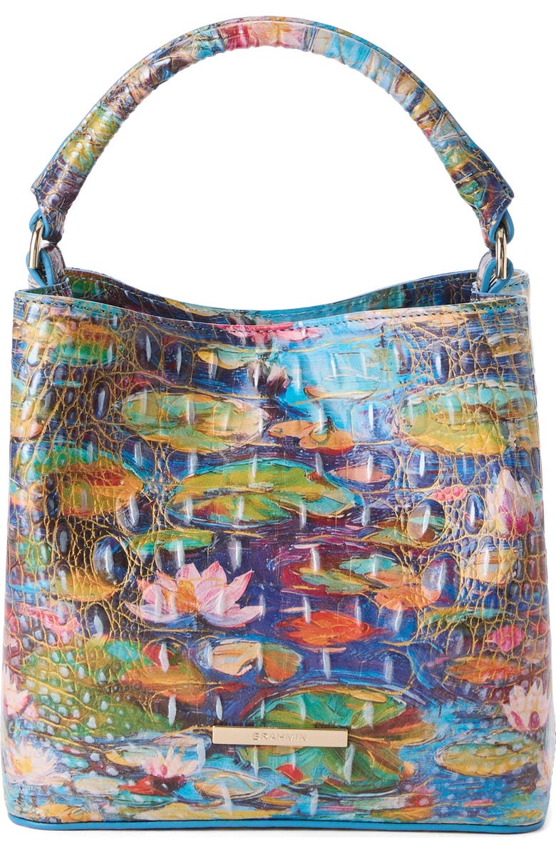 Brahmin Mini Amelia Embossed Leather Top Handle Bucket Bag, Main, color, Waterlily
