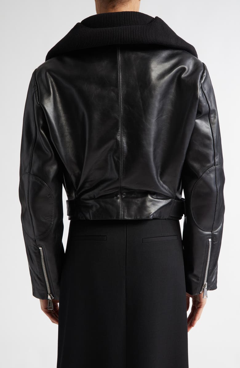 Victoria Beckham Crop Belted Leather Biker Jacket, Alternate, color, 