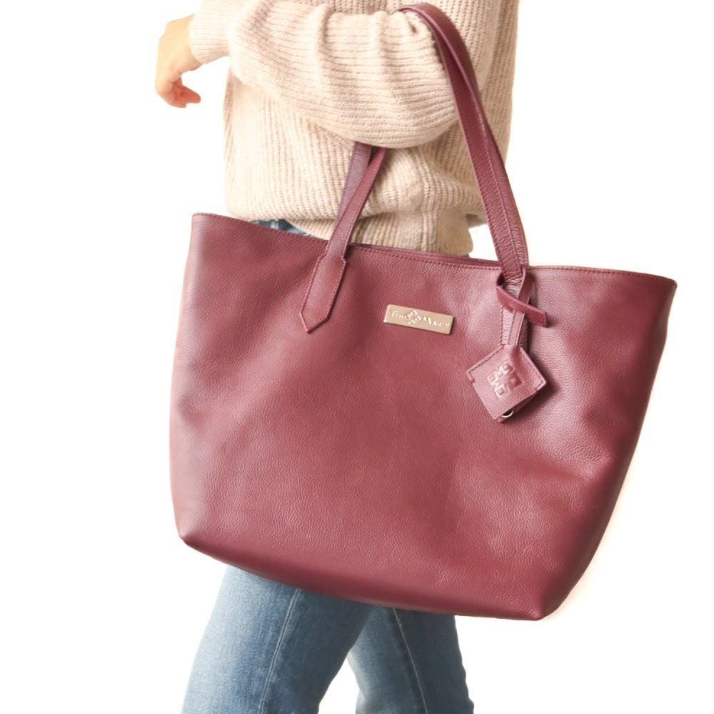 Martina Leather Tote, Alternate, color, Burgundy
