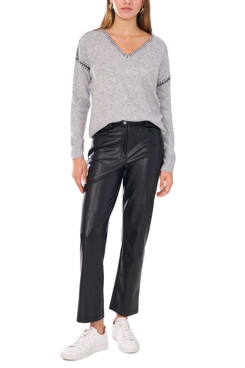 Whipstitch V-Neck Sweater, Alternate, color, LIGHT HEATHER GREY