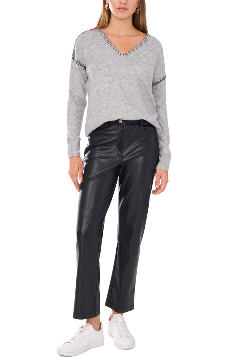 Vince Camuto Whipstitch V-Neck Sweater, Alternate, color, 