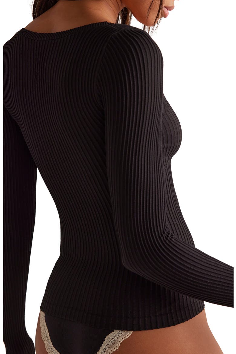 Dynamic Duo Pointelle & Rib Long Sleeve Top, Alternate, color, BLACK