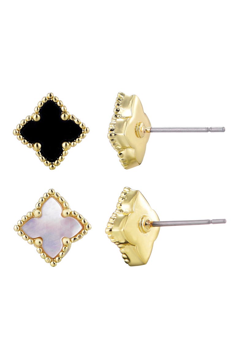 Set of 2 Clover Stud Earrings, Alternate, color, GOLD