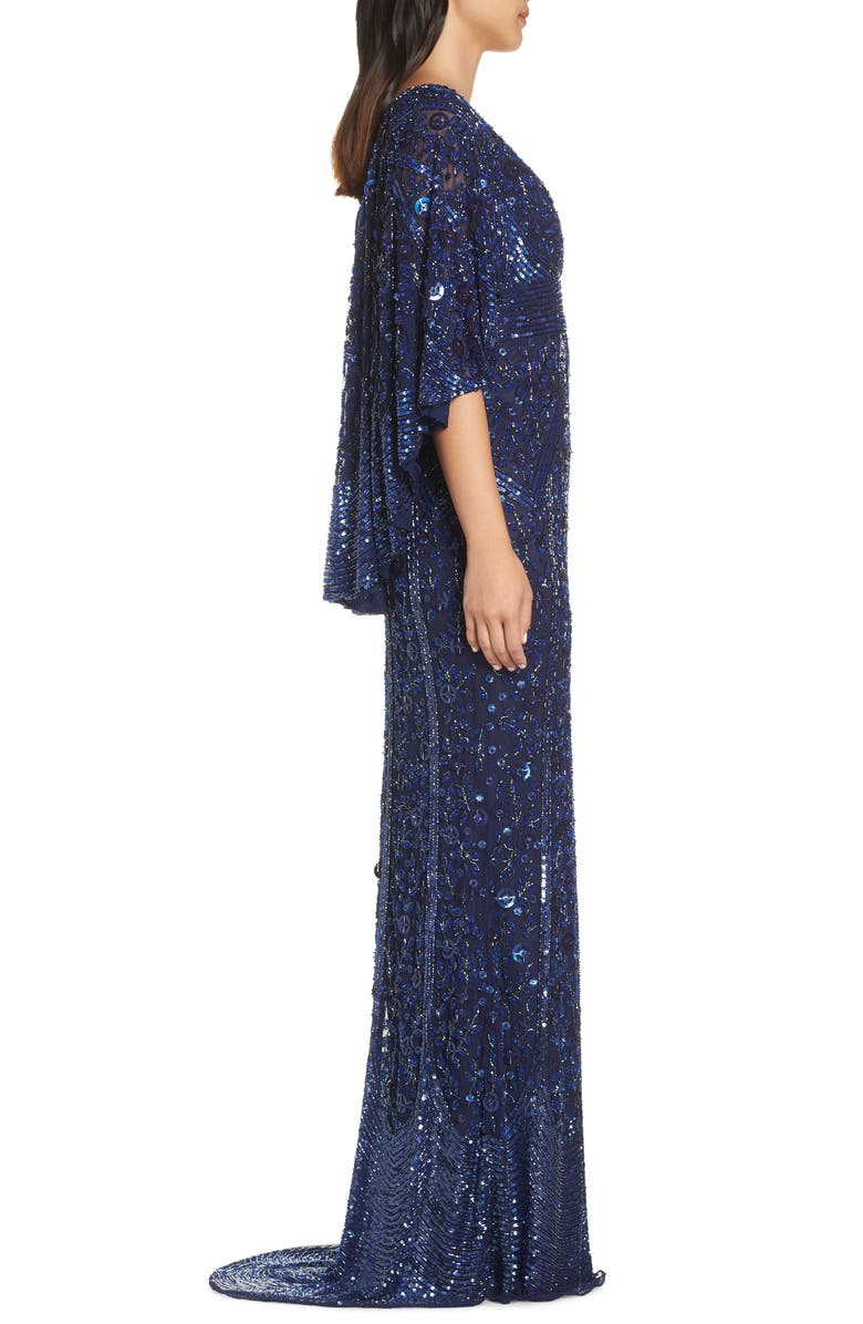 Mac Duggal Sequin Cape Sleeve Gown, Alternate, color,