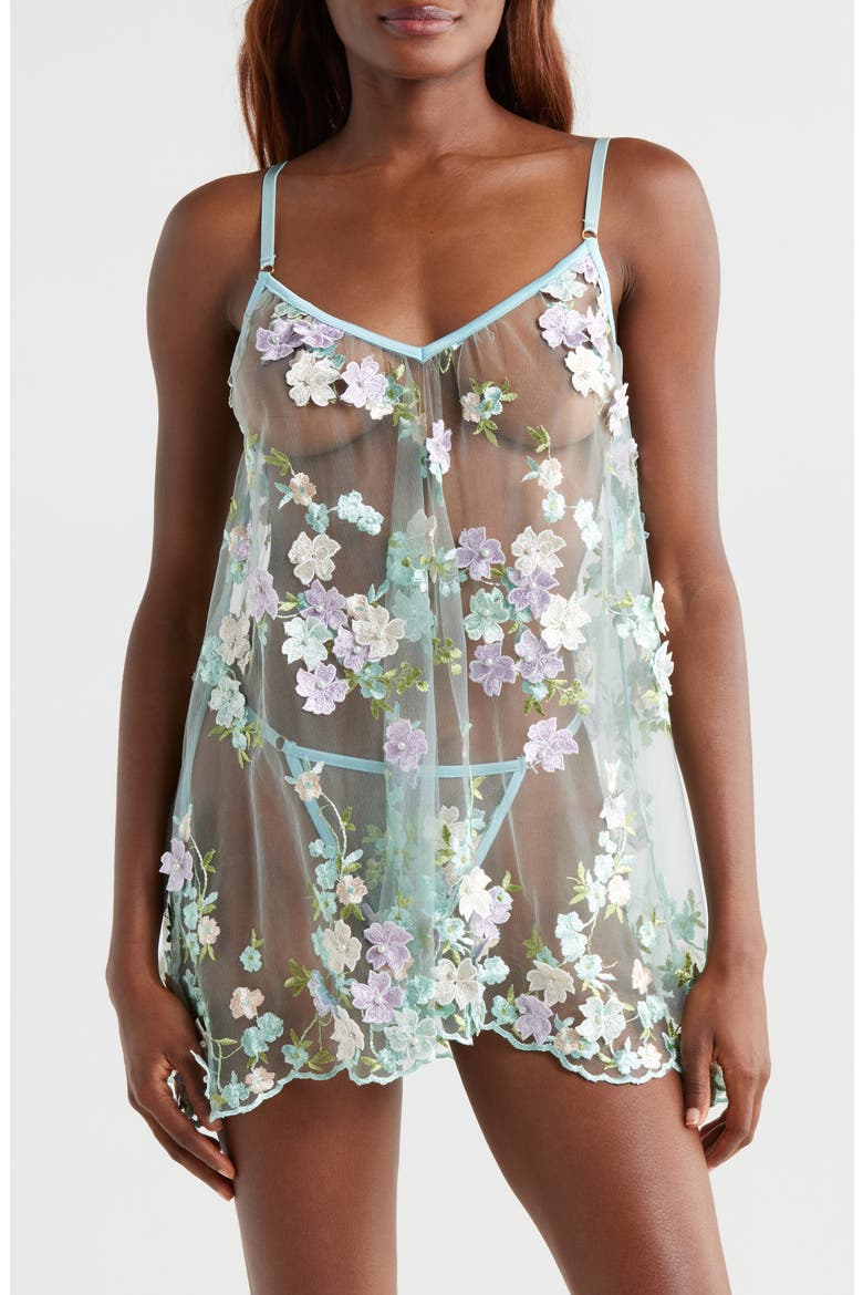 Embellished Embroidered Sheer Chemise, Main, color, POWDER BLUE MULTI