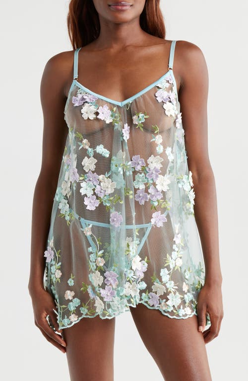 Kilo Brava Embellished Embroidered Sheer Chemise In Powder Blue Multi