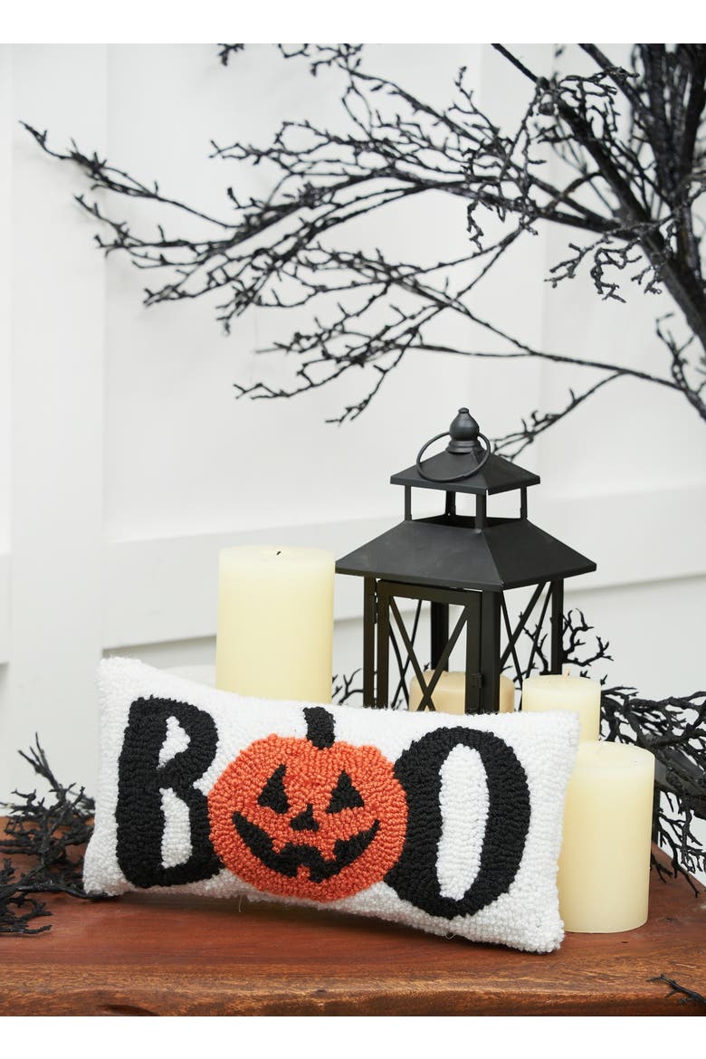 "Boo" Jack O' Lantern Hooked Halloween Petite Accent Pillow 6" x 12", Alternate, color, White