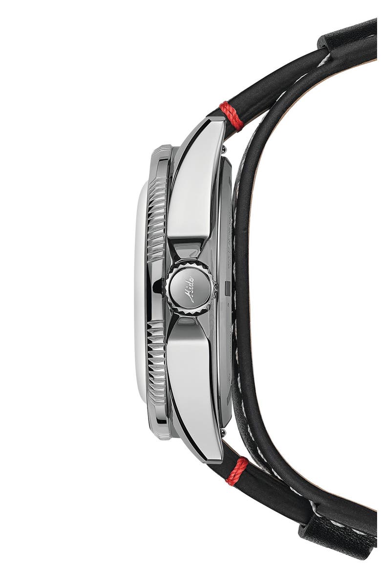 Ocean Star Worldtimer Automatic Leather Strap Watch, 40.5mm, Alternate, color, RED