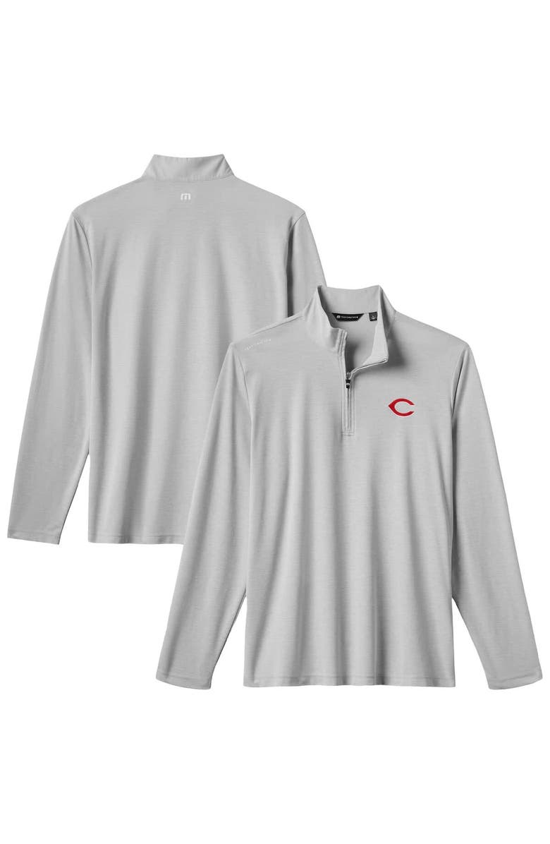 TravisMathew Men's TravisMathew  Gray Cincinnati Reds Time to Tailgate Tri-Blend Quarter-Zip Pullover, Alternate, color, 