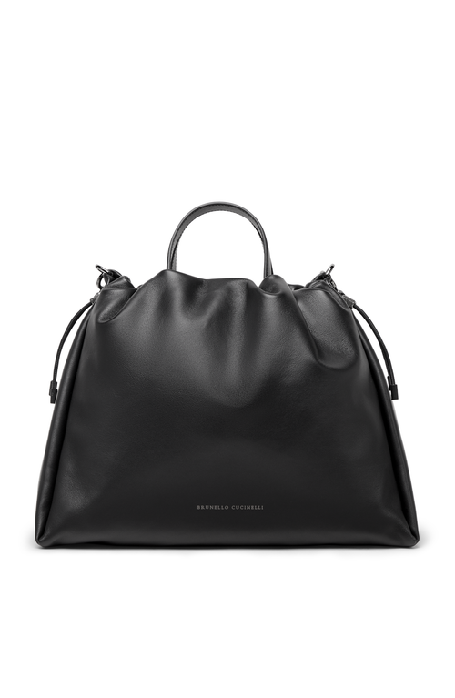 Brunello Cucinelli Large Soft Leather Mellow Shopper Bag In Black