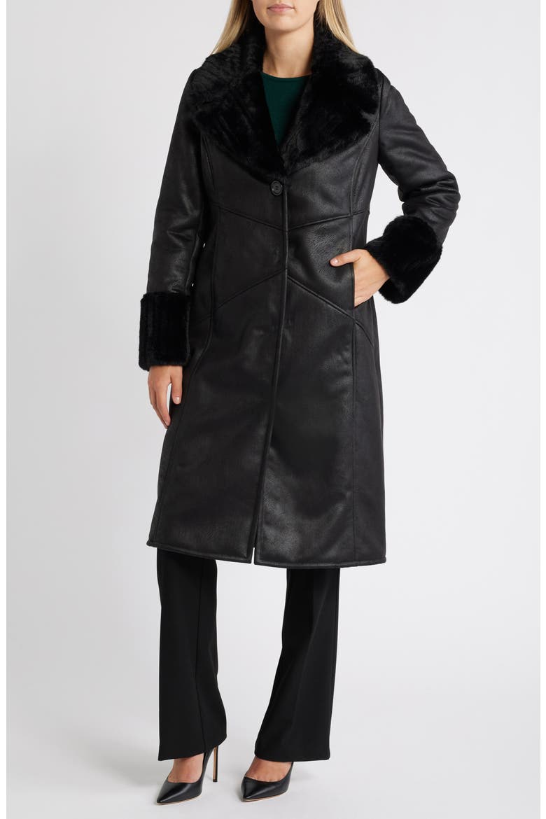 Faux Shearling Coat, Main, color, BLACK