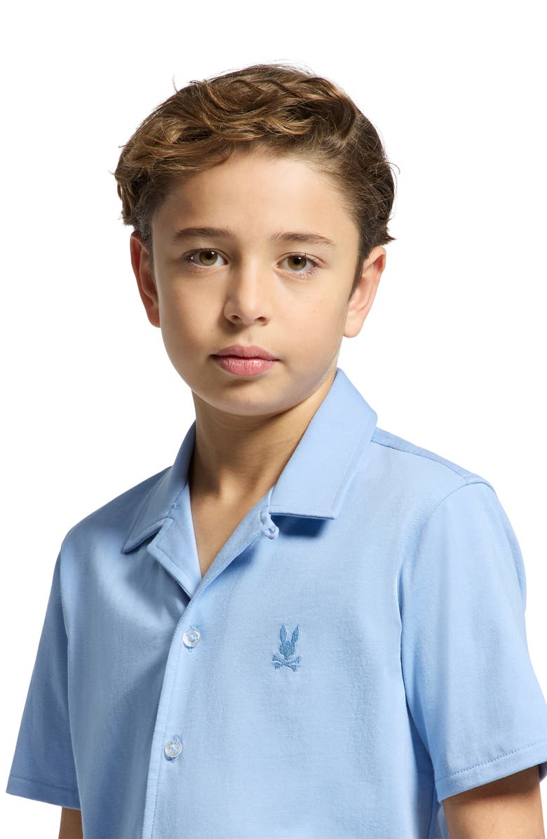 Psycho Bunny Kids' Bryan Pima Cotton Blend Camp Shirt, Alternate, color, Serenity