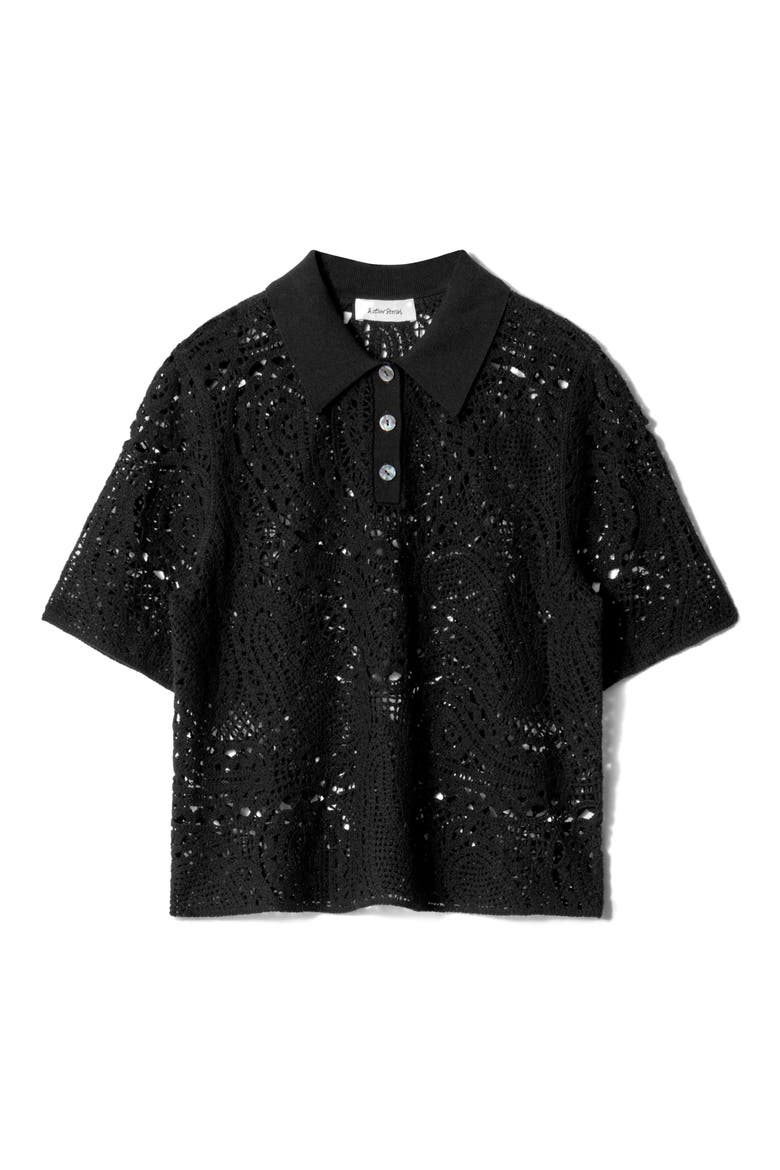 Paisley Wool & Cotton Polo, Alternate, color, BLACK DARK