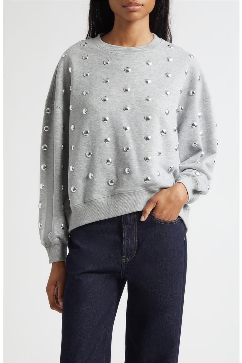 Studded Cotton Blend Sweatshirt, Main, color, HEATHER GREY/ SILVER