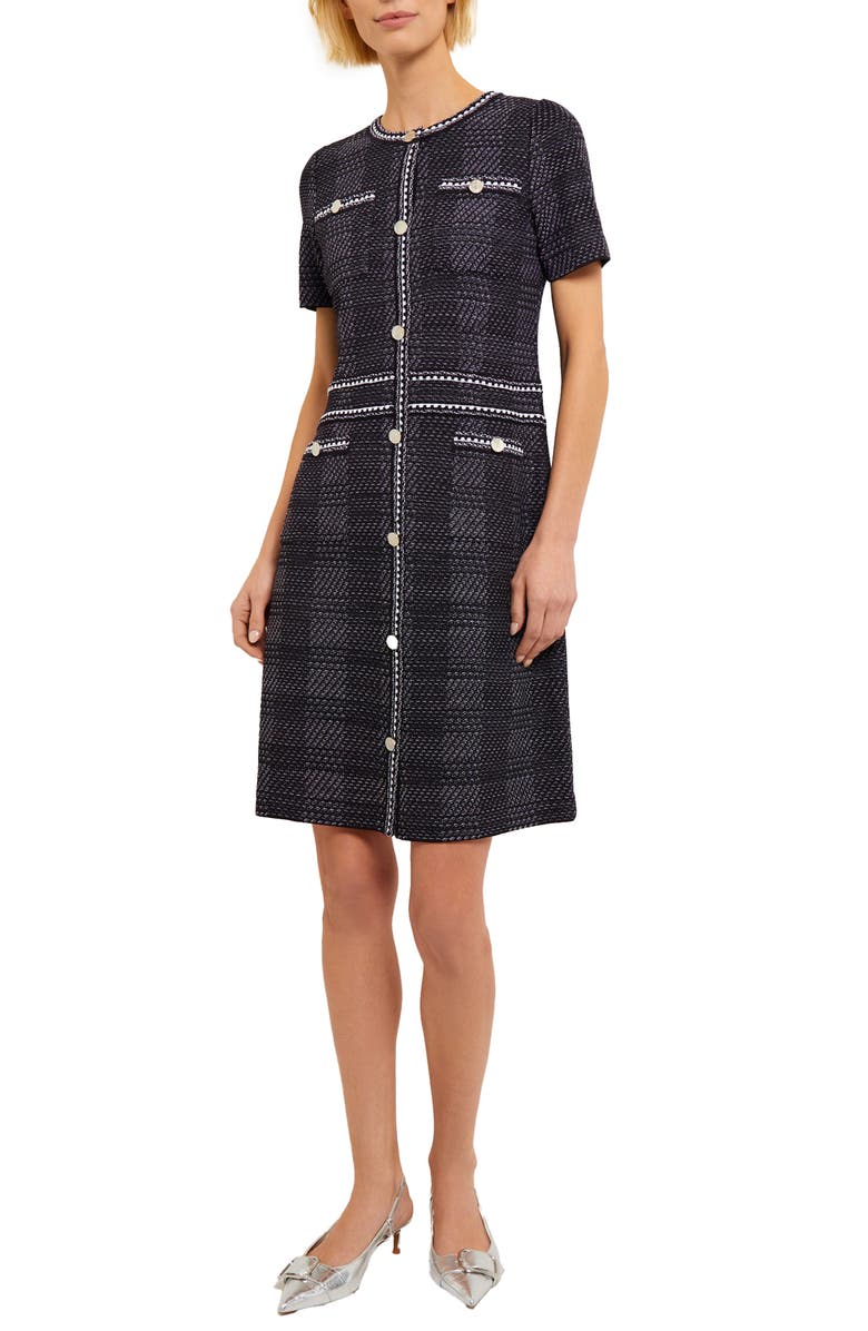 Misook Bold Plaid Knit Sheath Dress, Main, color, 