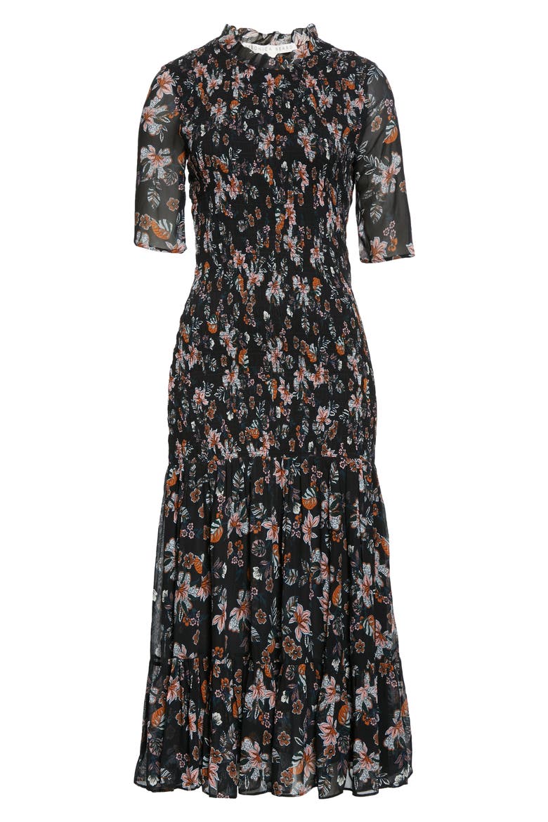 Gabi Floral Print Dress, Alternate, color, BLACK MULTI