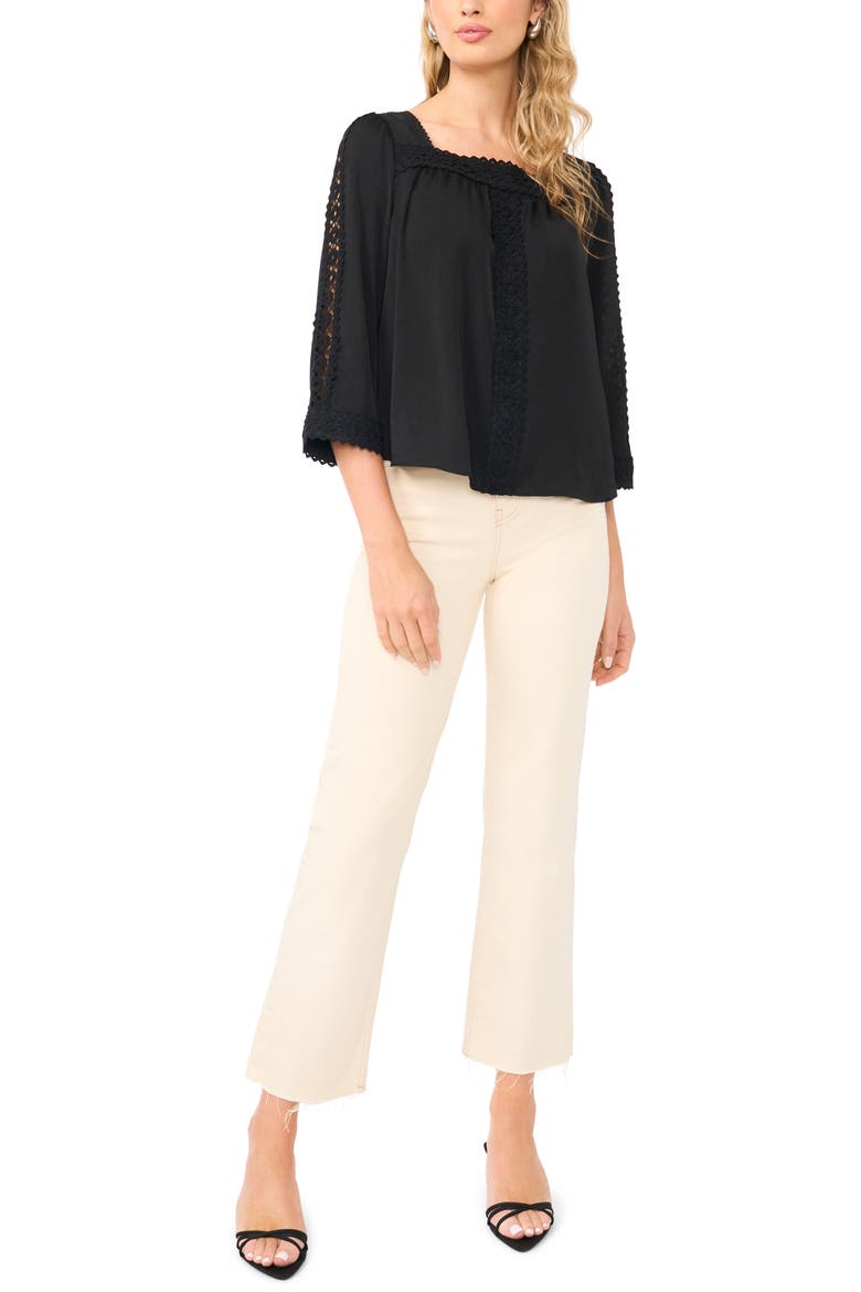 Lace Trim Square Neck Top, Alternate, color, RICH BLACK