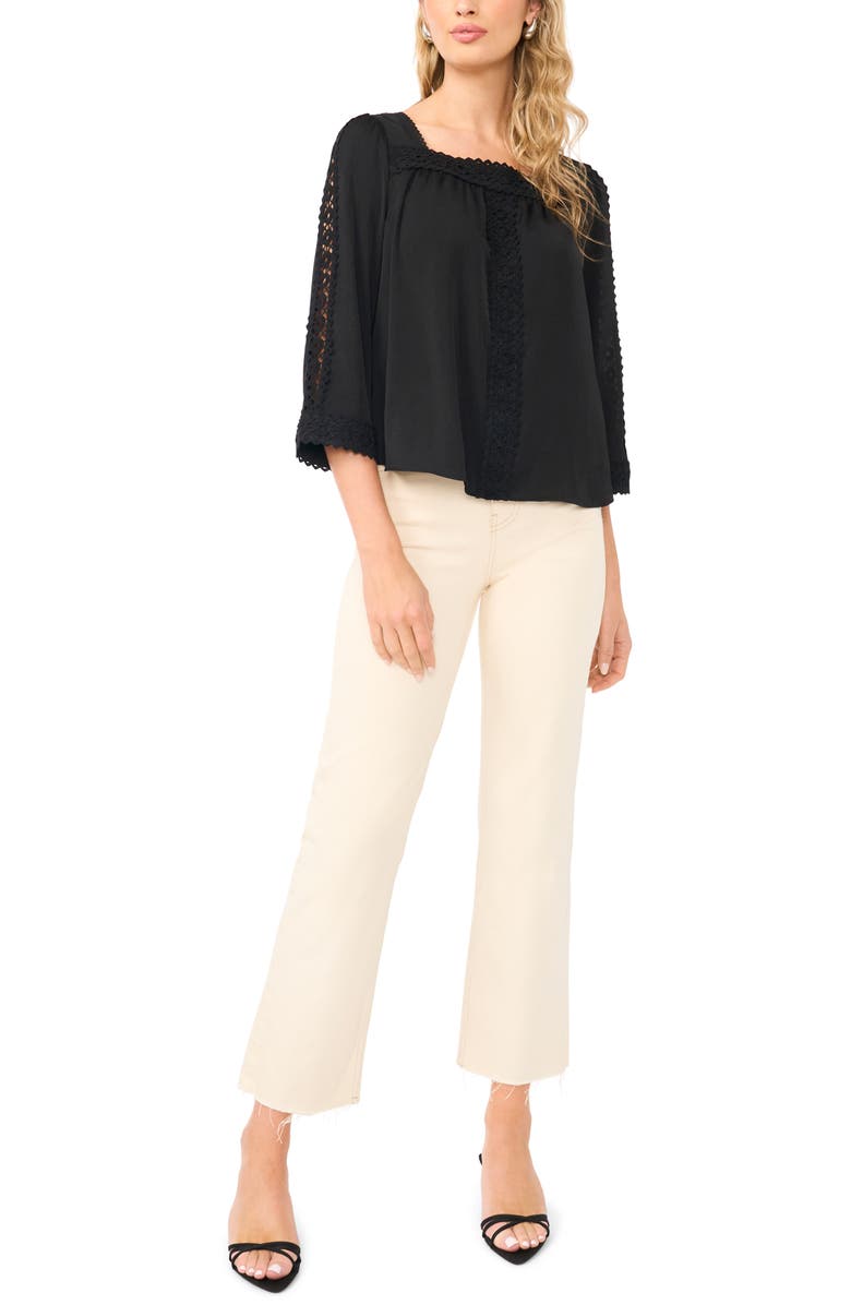 Vince Camuto Lace Trim Square Neck Top, Alternate, color, Rich Black