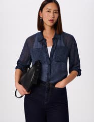 Whistles Grid Print Sheer Shirt