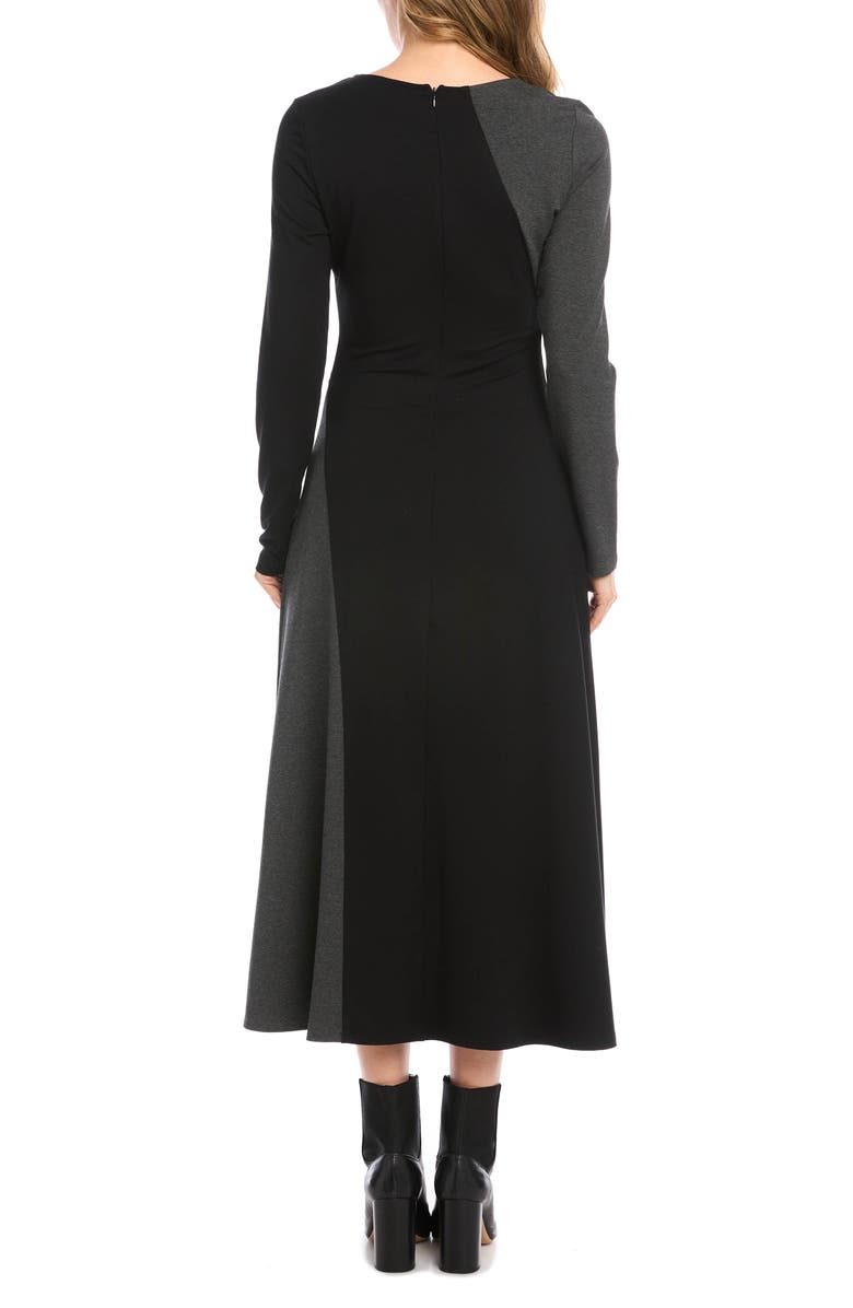 Karen Kane Colorblock Long Sleeve Maxi Dress, Alternate, color, Black W/ Dark Heather Gray