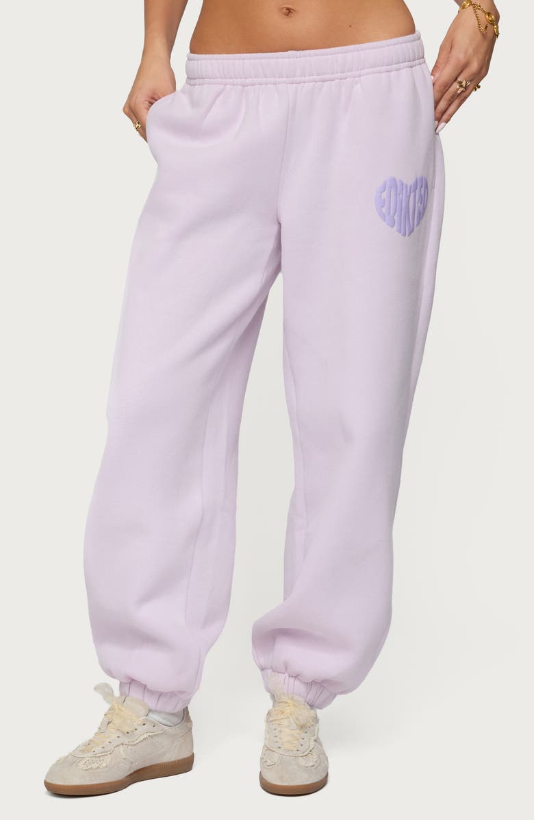 EDIKTED Major Love Logo Sweatpants, Main, color, Lilac