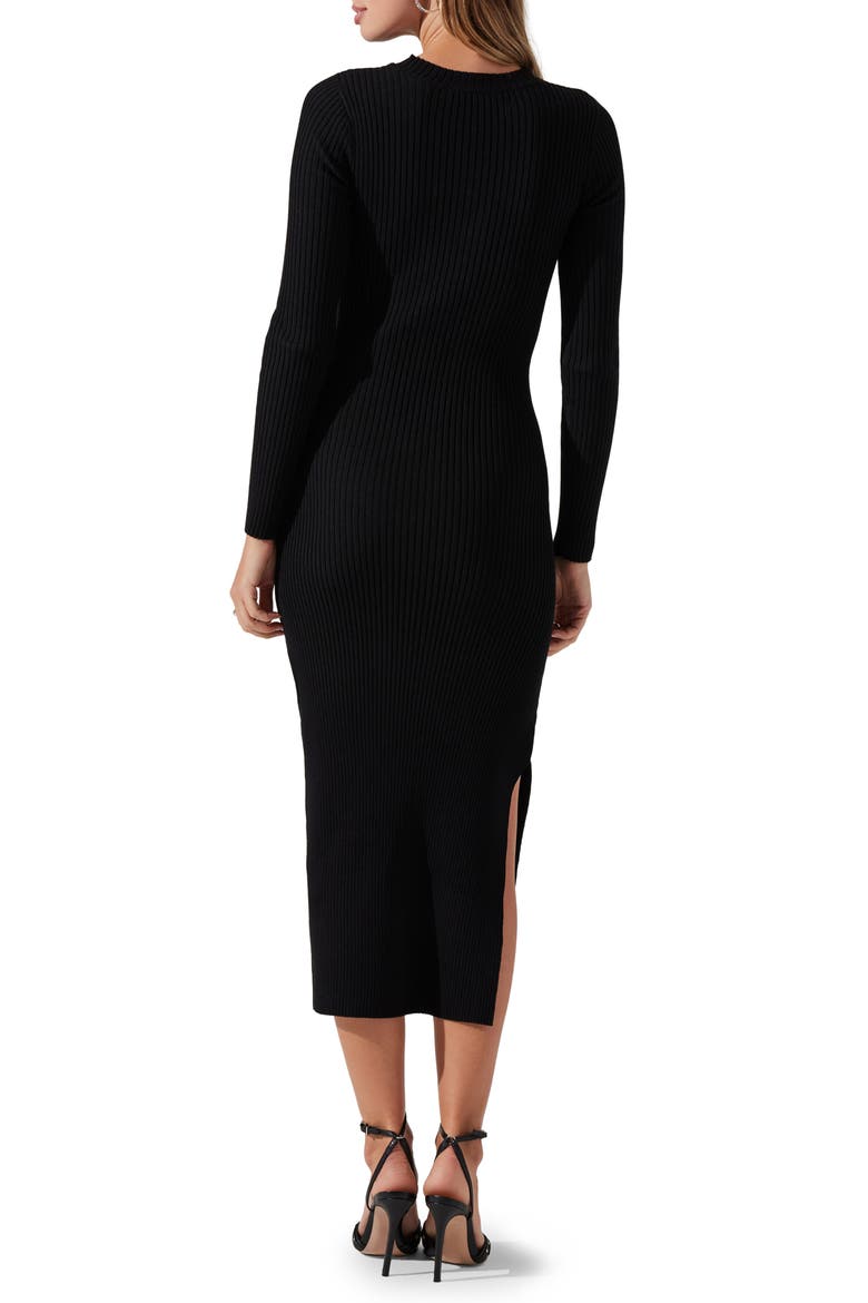 Cutout Long Sleeve Ribbed Midi Sweater Dress, Alternate, color, BLACK