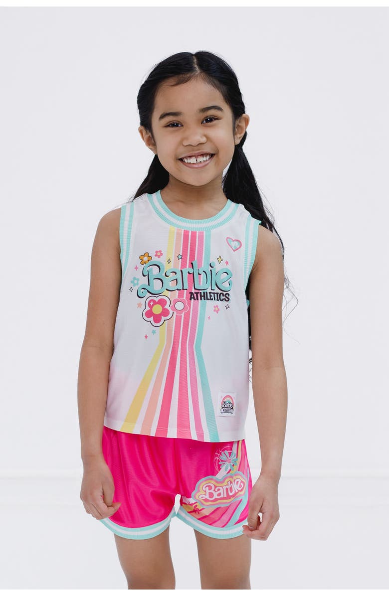 Barbie Athletic Tank Top & Shorts Set, Alternate, color, White / Pink
