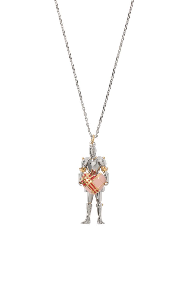 Knight Heart Charm Necklace, Main, color, Silver/gold