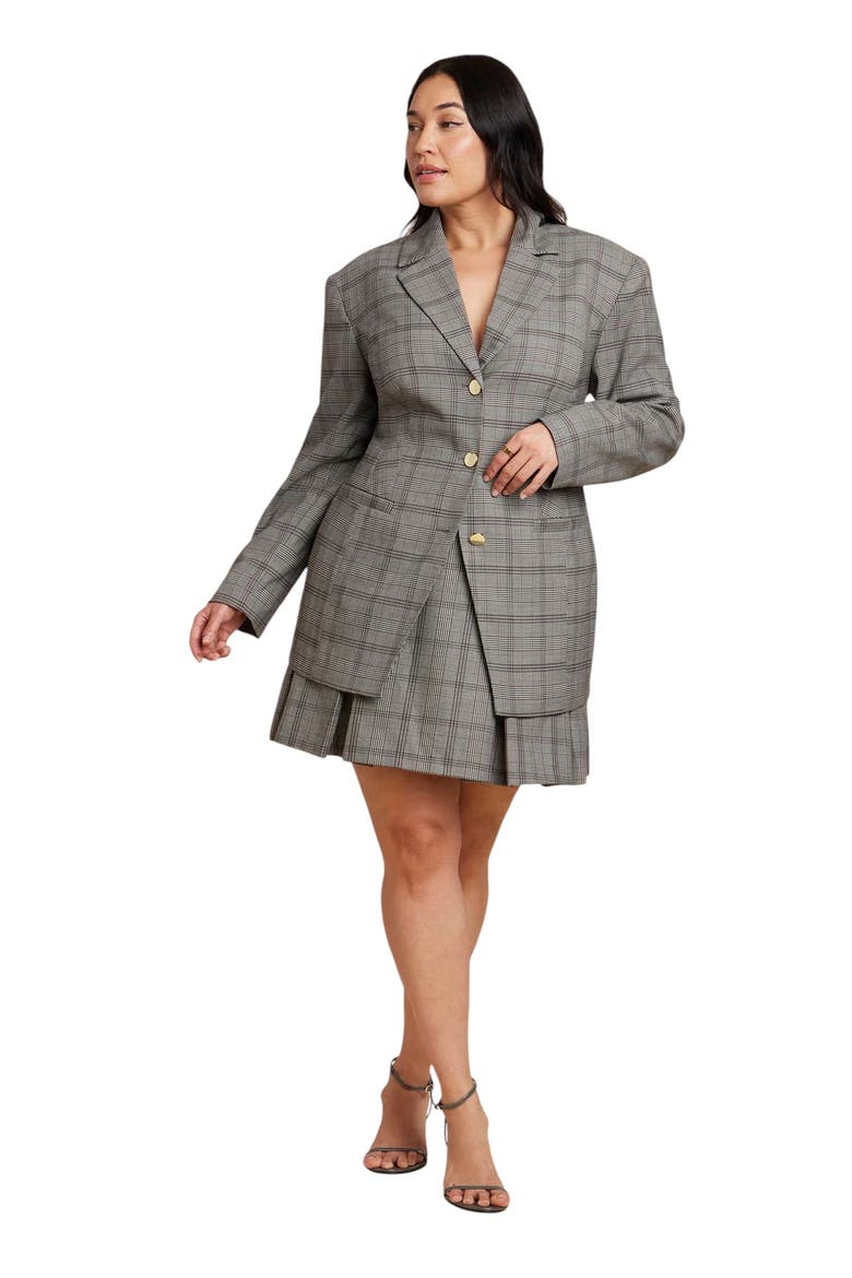 Nipped Waist Blazer With Back Adjuster, Alternate, color, GREY PLAID