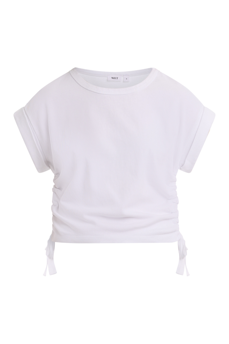 Round Neck Side Drawstrings Tee, Alternate, color, White